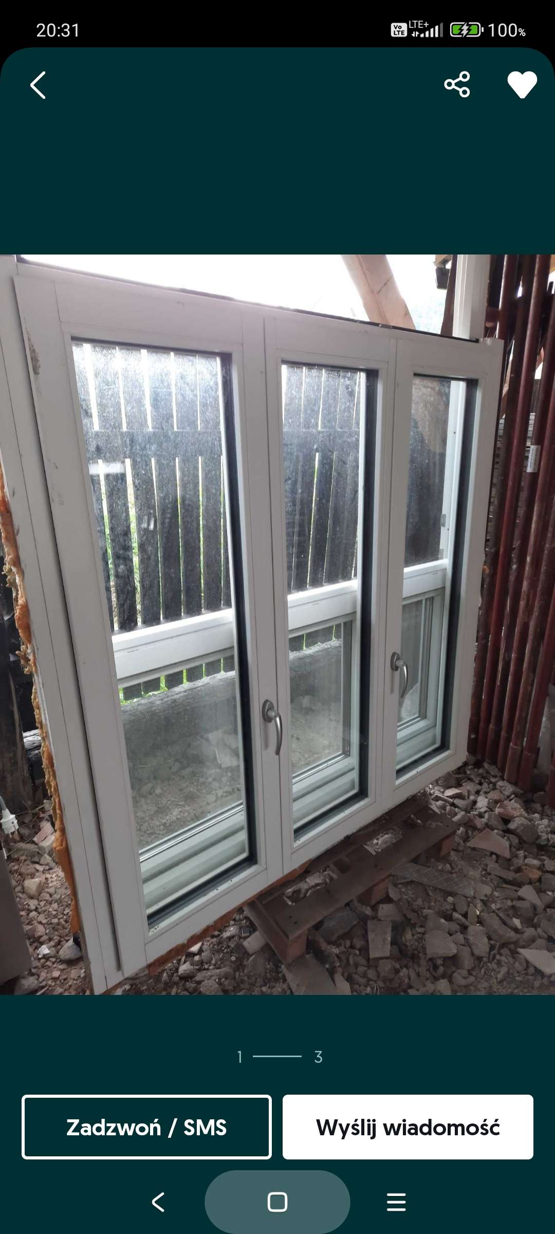 okno trzyszybowe 164x160cm ciężkie drewno/aluminium